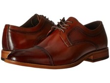 Handmade Stacy Adams Mens Dickinson Cap Toe Oxford Cognac Leather Dress Shoes