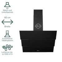Dunstabzugshaube Kopffreihaube 60Cm Schwarz Glas Touch Gurari 267 1000M³/H