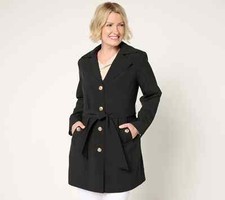Dennis Basso Water Resistant Trench Coat w/Hood-Black-Petite Small-NEW-A679224