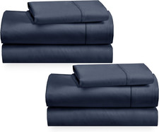 2-Pack Twin XL 400TC Cotton Sateen Sheets - Soft, Cooling, Deep Pocket - Indigo