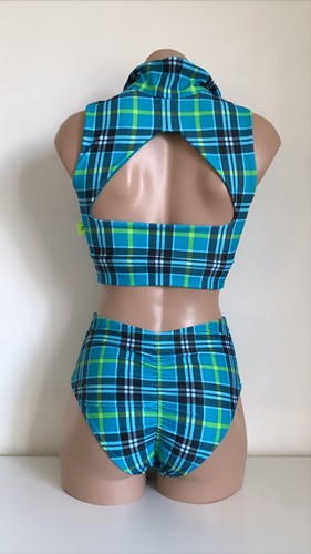 Schminke ☁️ Dream tartan plaid pole wear dance set zip vest top & bottoms plaids - Picture 16 of 18