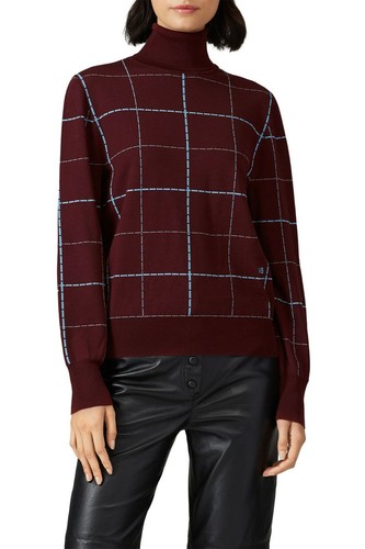 Victoria Beckham Turtleneck Plaid Wool Pullover Knit Top SZ S Burgundy Mint NWOT - Picture 2 of 8