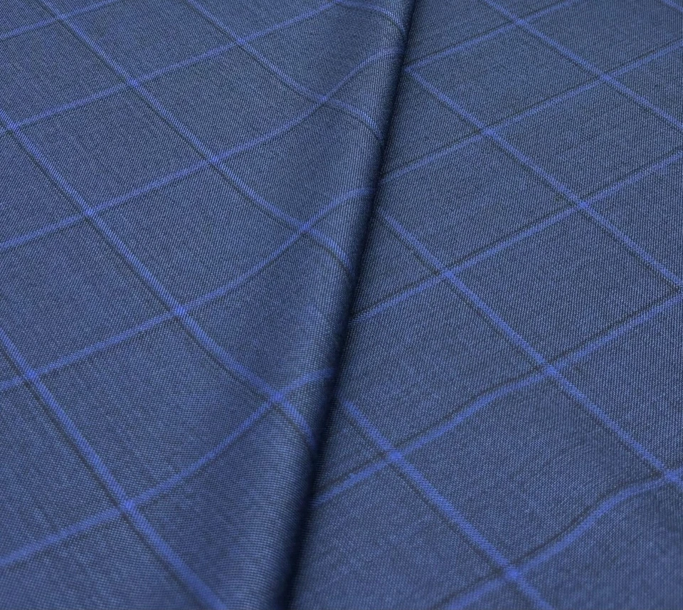 Blue Check Wool Fabric Super 180s Suiting Thobe Fabric dishdasha 3.50m x 1.50m - Image 3 of 4
