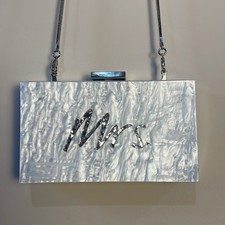 Olga Berg Mrs. Glitter Acrylic Pod Crossbody Bag- Silver White- Bridal Wedding