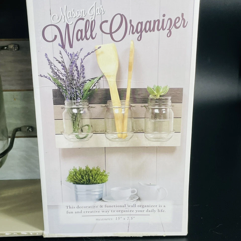 Rustic Antique Mason Jar Organizer Hanging Wall Holder For Home Decor Bathroom - Image 3 of 4