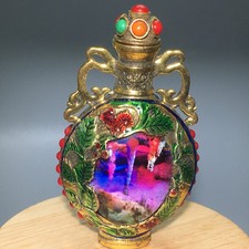 115g Collection China old antique Pure copper Inlaid with gems snuff bottle 1pcs