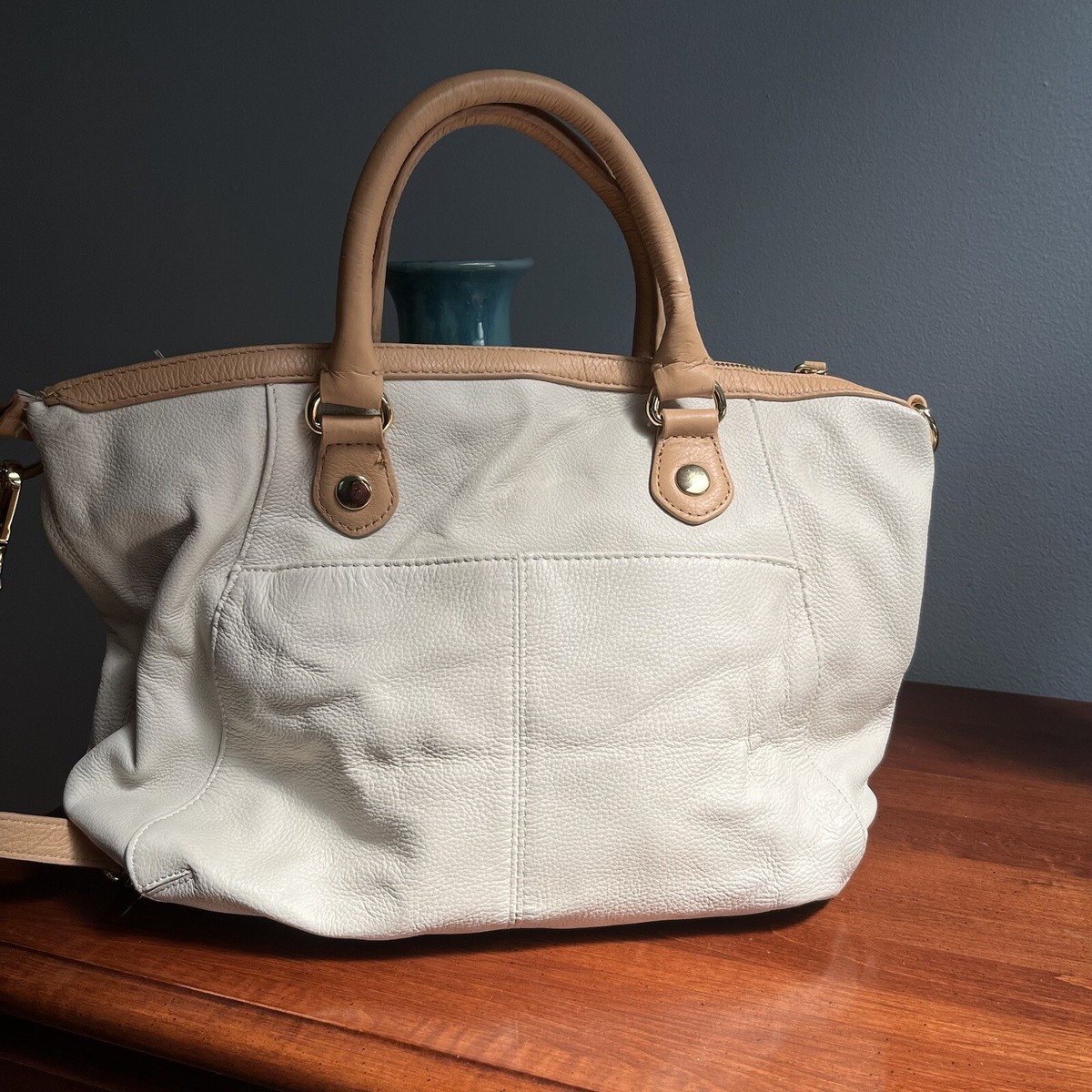 Designer Emma Fox Leather Rolled Handle Satchel Handbag Tan  display picture 3