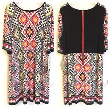 NEW ELIZA J 20w Shift Dress Black Orange Yellow Pink Gold Zipper Nordstrom $138