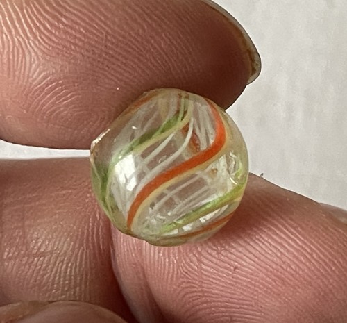 Antique Peewee Latticino Core Swirl Pontils Victorian Toy Glass Marble ~37/64"