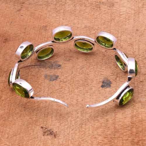 Green Peridot Gemstone 925 Sterling Silver Handmade Jewelry Bracelet Cuff - Picture 5 of 7