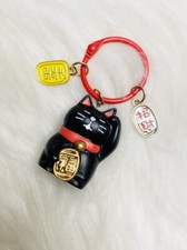 Japan lucky cat bag charm key chain key fob for more money Fortune Black New
