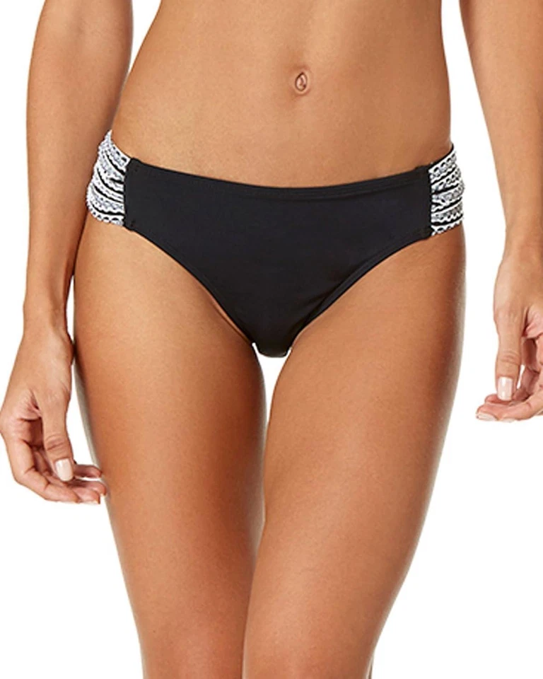 Parte inferior de bikini Anne Cole crochet fruncido con lengüeta lateral, negro/blanco, mediano 307053 Foto 3 de 4