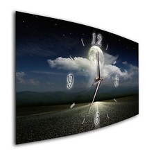 BM Wanduhr 50 cm x 25 cm leises Uhrwerk Quarzuhrwerk 7881-1a Mondschein Natur