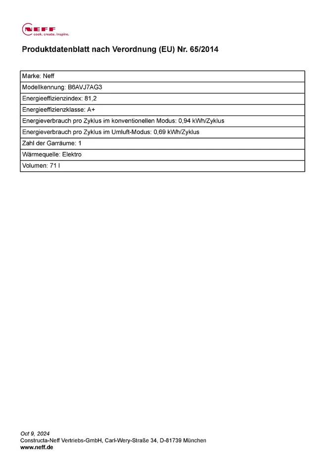 Neff N 50, B6AVJ7AG3 Einbau-Backofen mit Dampfunterstützung Graphite-Grey EEK:A+ - Bild 3 von 4