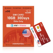 Unlimited 10GB 30Days USA SIM Card 5G 4G LTE Network Support AT T and T-Mobile