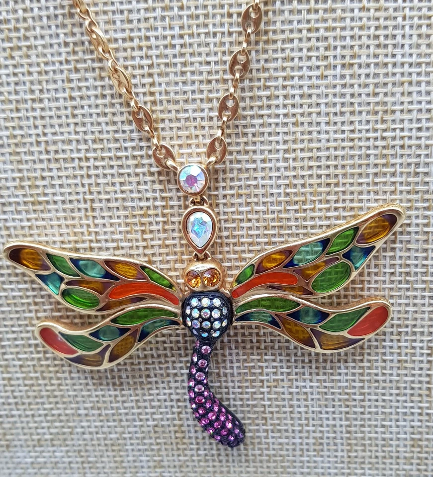 Vintage Halskette Kette Collier mit Anhänger Libelle Strass - Bild 3 von 4