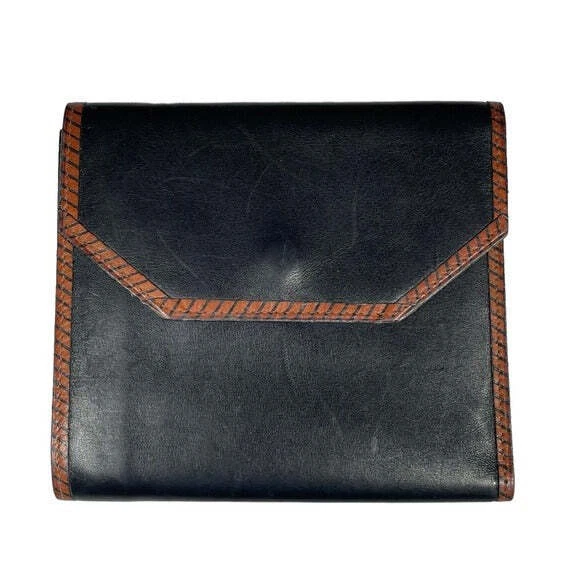 Valentino Garavani Black Brown Compact Snappy Tri-Fold Wallet