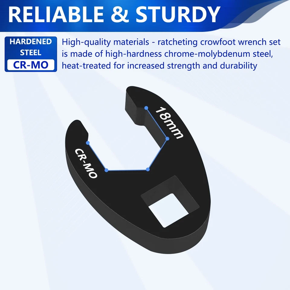19 peças conjunto de chaves Crowfoot métricas pé de corvo 8-32mm conjunto de chaves de porca alargadora kit de ferramentas - Imagem 3 de 4