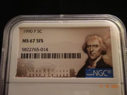 1990-P Jefferson Nickel, NGC MS67 5FS
