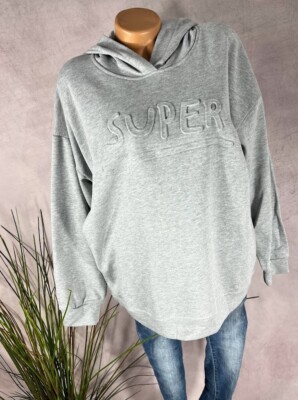 Sweatshirt Pullover Kapuze Hoodie SUPER 3D Prägung Italy GRAU 38 40 42