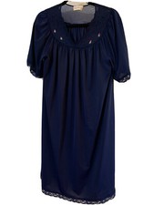 Vintage Shadowline Nightgown Size Medium Navy Blue 100 Nylon Knee Length USA