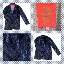 Manoush Size S Dark Blue Sequin Jacket Blazer  Designer Party Occasion Womens