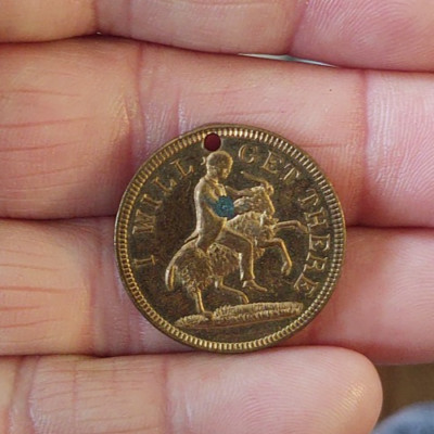 Antique IOOF Odd Fellows Token , Philadelphia 1895 I will get there, Brass 26mm