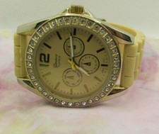 Geneva Watch Platinum Women's CREME Resin Band Crystal New Battery Luxurious