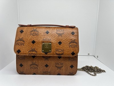 Mcm womens Crossbody Bag brown Visetos Leather Canvas Vintage Handtasche