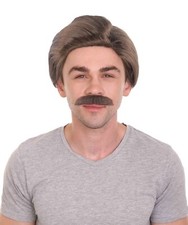HPO Adult Men's Wig with Moustache Set, Brown Color, HM-452A