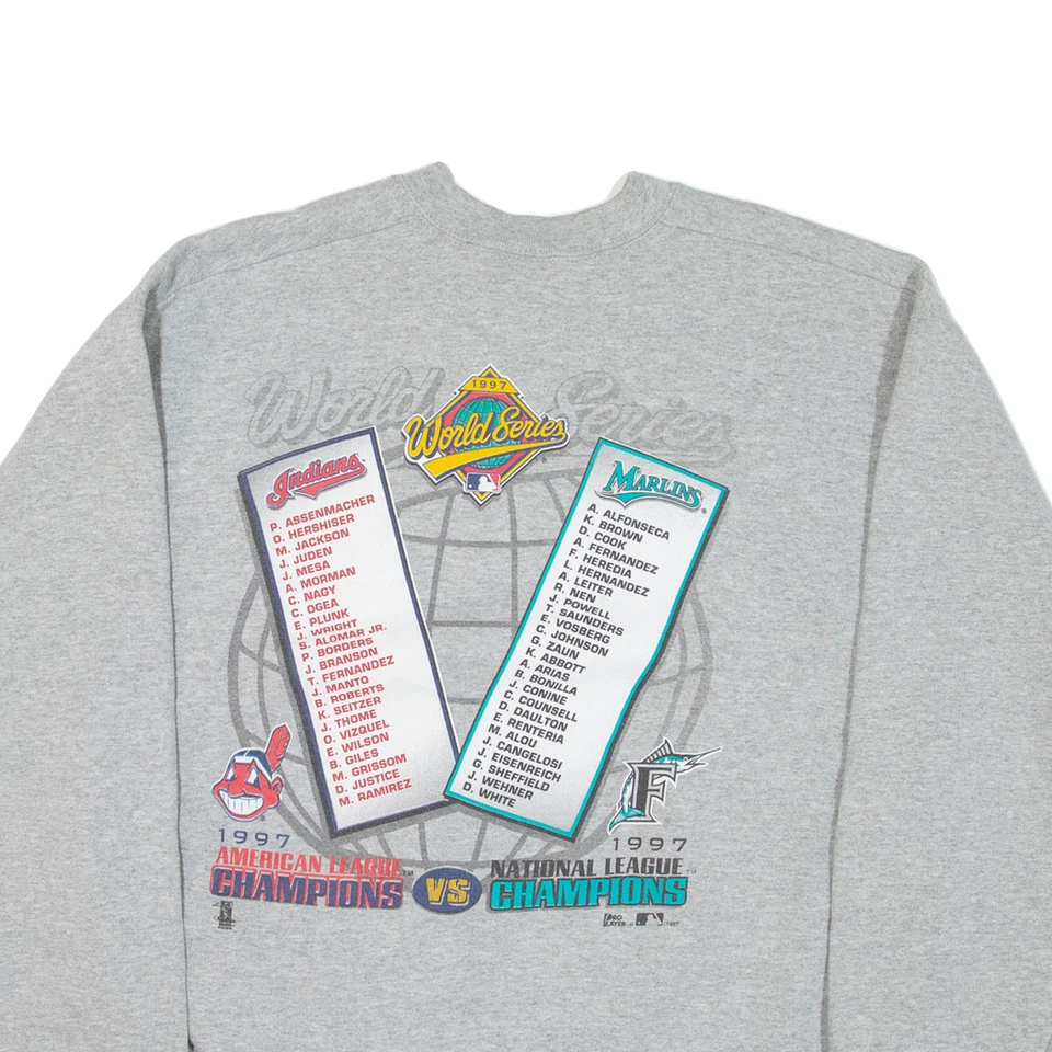 Vintage PRO PLAYER MLB 1997 World Series Mens Sweatshirt Grey 90s USA XL - Image 4 of 4