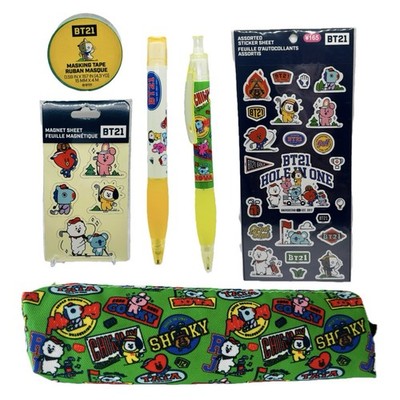 BT21 Hole in One Pens, Pencil Bag, Magnets, Stickers & Washi Roll Set NWT