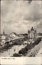 RPPC Aerial View T.G. Mures Piata I.V. Stalin vintage postcard a899