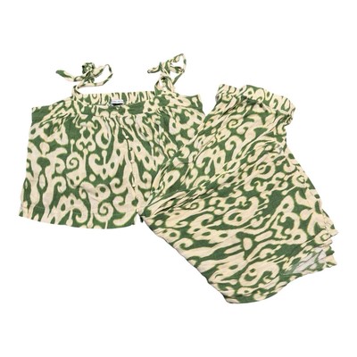 Rose + Olive Green Ikat Tank Pant Two-Piece Set Size Large Top missing Buttons