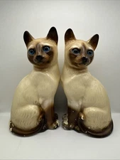 Pair of Ceramic Siamese Cat Decor Figures 7" Tall Kittens Matching Vintage Cats