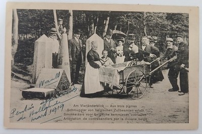 Old Belgium postcard, Belgian customs arrest