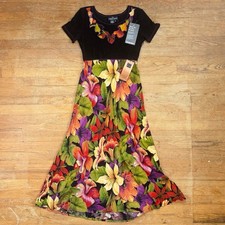 Vintage Floral Print Maxi Dress Size Small 90s Carole Little Bias Cut Sundress