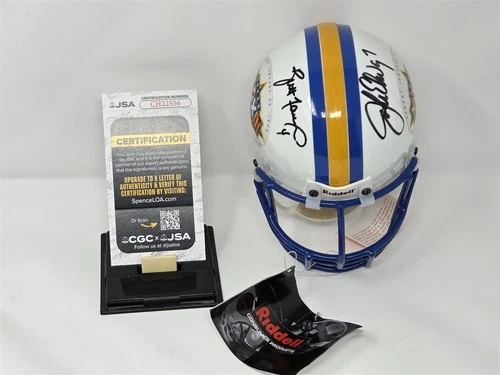 BRETT FAVRE JOHN ELWAY signed SUPER BOWL 32 mini helmet JSA COA PACKERS BRONCOS