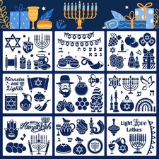 Qpout 9 Pcs Large Hanukkah Painting Stencils,Reusable 8 inches x 10