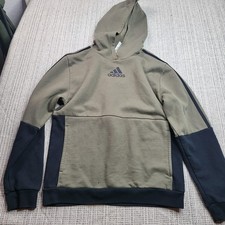 Adidas Hoodie Boys XL 18-20 Green Black Fleece Pullover Logo 3-Stripes