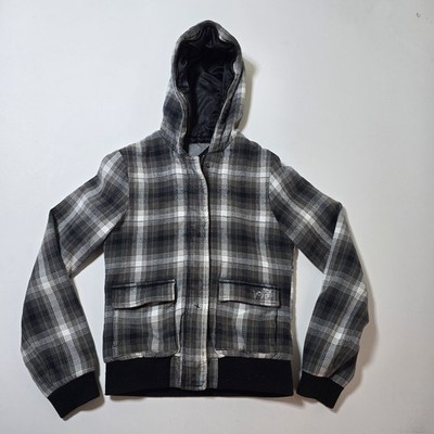 Volcom Brown Plaid Full Zip Hooded Jacket Size Small