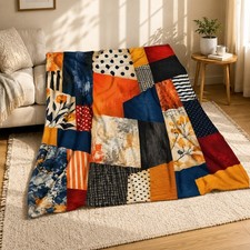 Abstract Geometric Patchwork 3 Coral Fleece Blanket Modern Decor