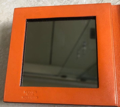 HERMES Orange Leather Compact Pocket Mirror 2001 Ginza Limited