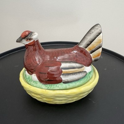 Wonderful  Antique English Staffordshire Brown Hen Chicken On A Nest