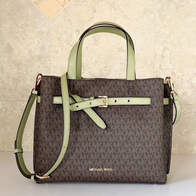Michael Kors Emilia Large Satchel Shoulder Crossbody Bag MK Brown