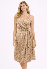Talbots Dress 12 Pink Cream Green Floral Belt A Line Washable Cotton Sleeveless