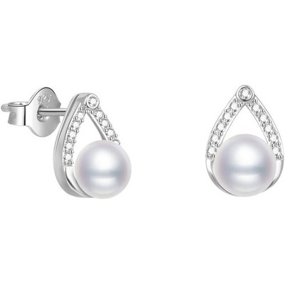 Elegant silver earrings studs with real freshwater pearl AGUP2266P
