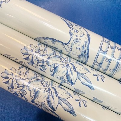 Brunschwig Fils Rocaille Floral Blue Wallpaper 3 Single Rolls 15 Yards Total