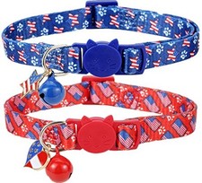 2 Pack American Flag Cat Collar Breakaway with Bell, USA Kitten Collar for