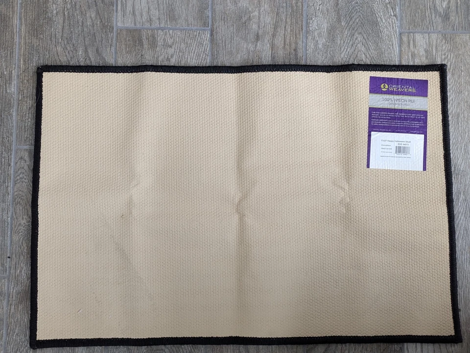 PRINTED KITCHEN RUG (17x27") HAPPY HALLOWEEN SKULL & BONES ON BLACK Bathmat - Image 2 of 2